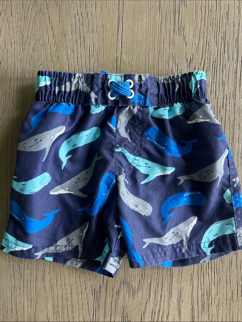 Cat & Jack Navy Whale Swim Shorts with Blue Accents